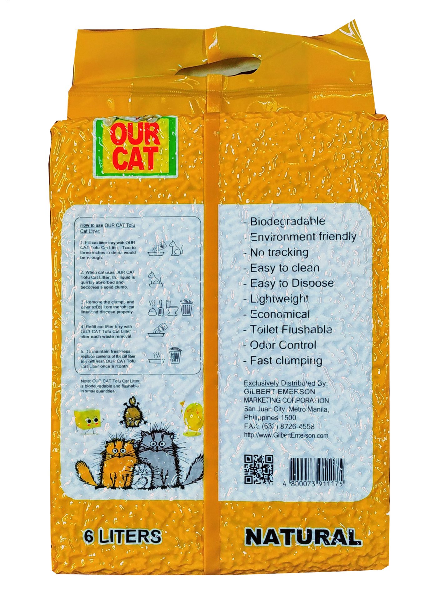 OUR CAT TOFU Cat Litter (6 Liters) NATURAL Gilbert Emerson